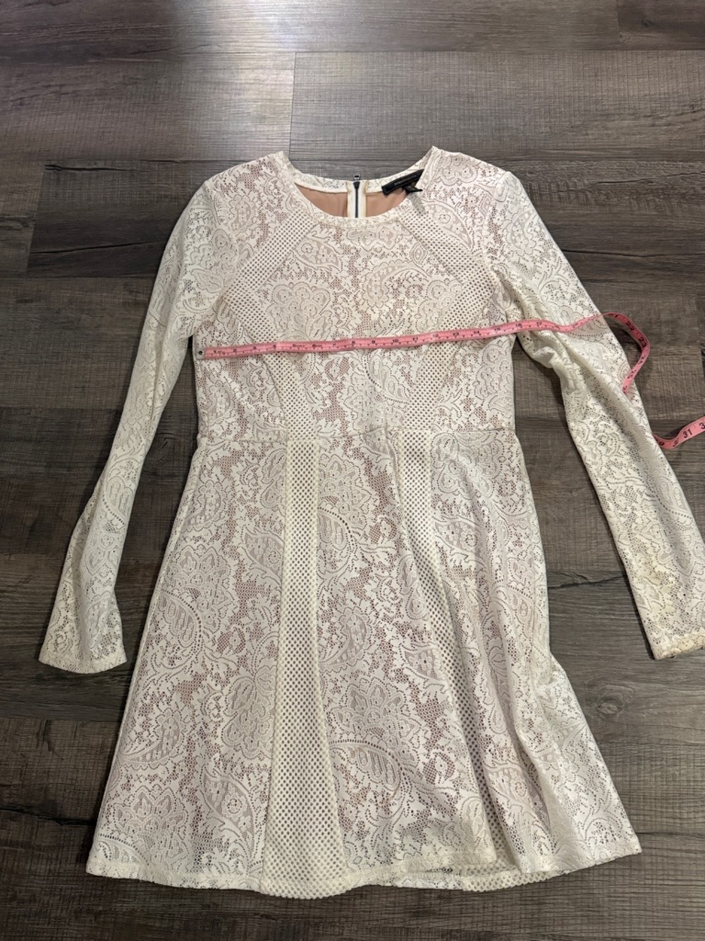 BCBGMaxAzria Cream Lace Long-Sleeve Fit & Flare Girls Dress